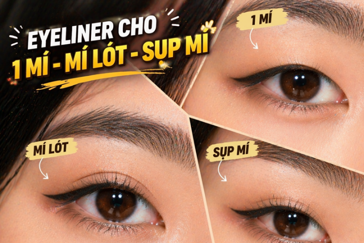 Cách kẻ eyeliner cho mắt 1 mí, mí lót, sụp mí