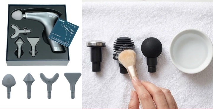 Tháo rời đầu massage bằng nhựa cứng hoặc silicone khỏi thân máy rồi lau sạch bằng khăn mềm