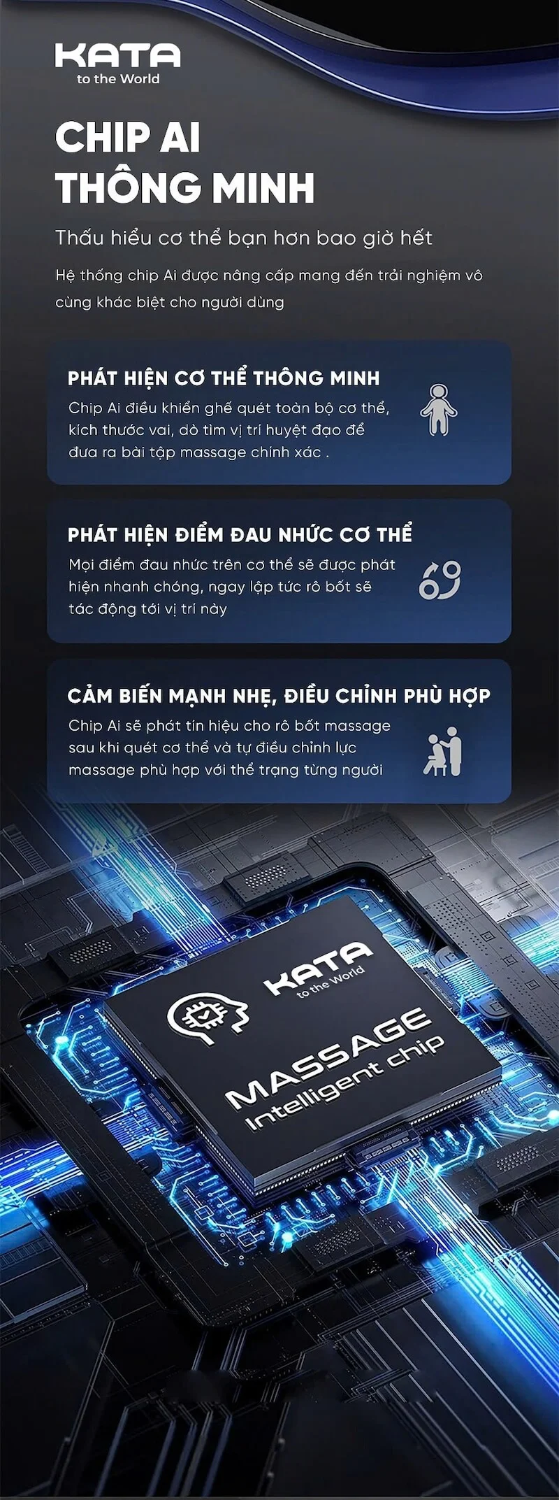 Chip điều khiển AI giúp ghế massage KATA MC01 tương thích dễ dàng hơn với mọi cơ thể