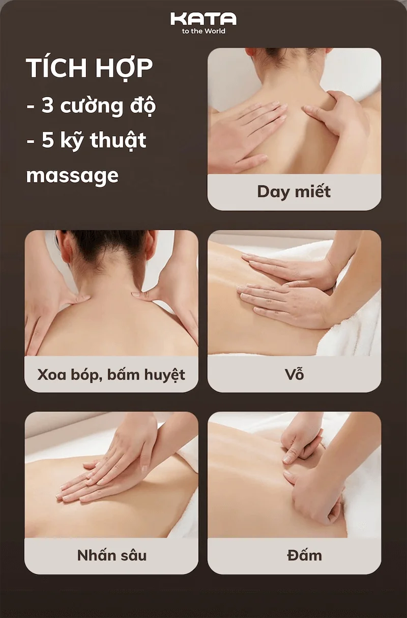 5 chế độ massage mô phỏng động tác chuyên nghiệp trên ghế massage KATA MC02