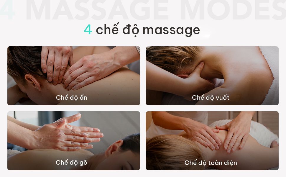 4 chế độ massage khác nhau cho phép giảm căng thẳng cơ vùng cổ hiệu quả 