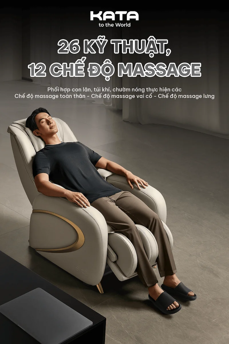 Ghế massage SKG H5 có 12 chế độ massage con lăn, túi khí, chườm nóng