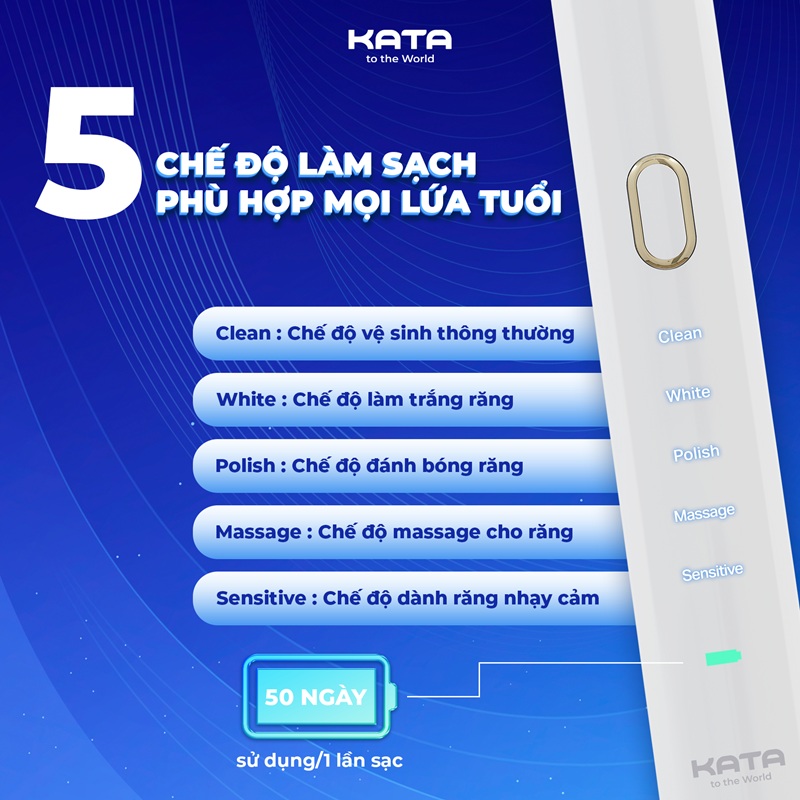 5 chế đọ của·bàn chải đánh răng điện Kata WT001