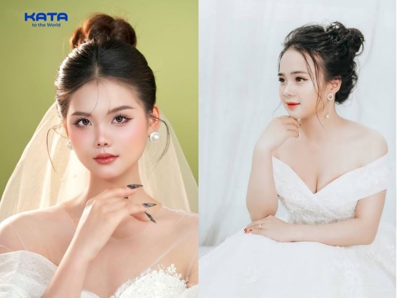 Mặt tròn nên chọn kiểu tóc búi cao, búi thấp hoặc uốn sóng nhẹ.