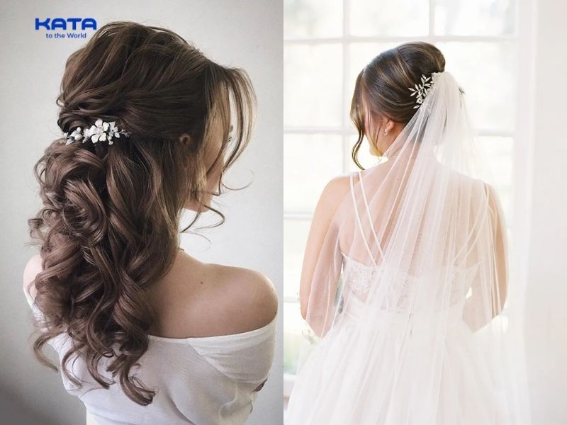 Kiểu tóc uốn xoăn lơi, uốn sóng nhẹ, búi thấp sẽ phù hợp cho mặt vuông