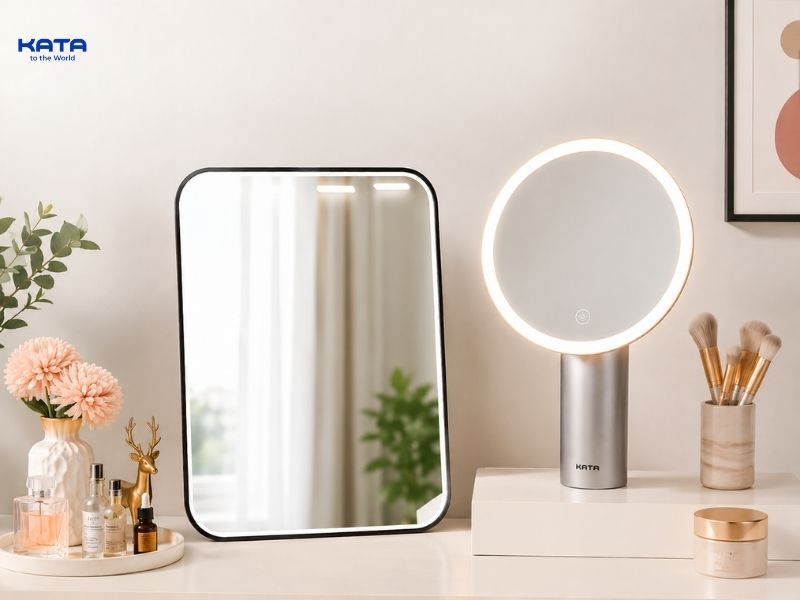 Gương trang điểm hình tròn và chữ nhật khác nhau về kiểu dáng