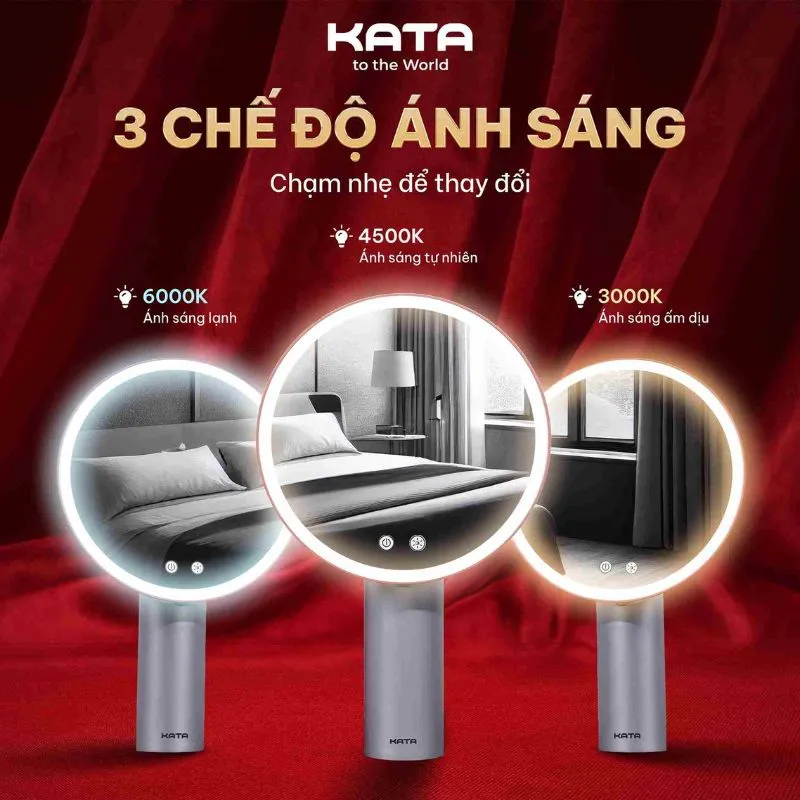 Gương trang điểm KATA Miro O2 sở hữu 3 chế độ ánh sáng 