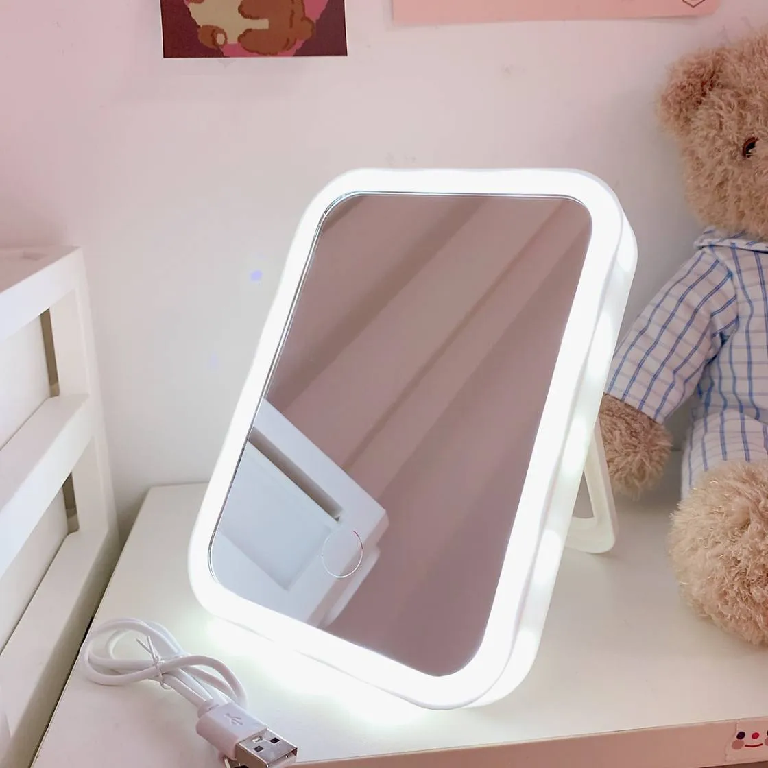Gương trang điểm LED cảm ứng để bàn mini hình chữ nhật