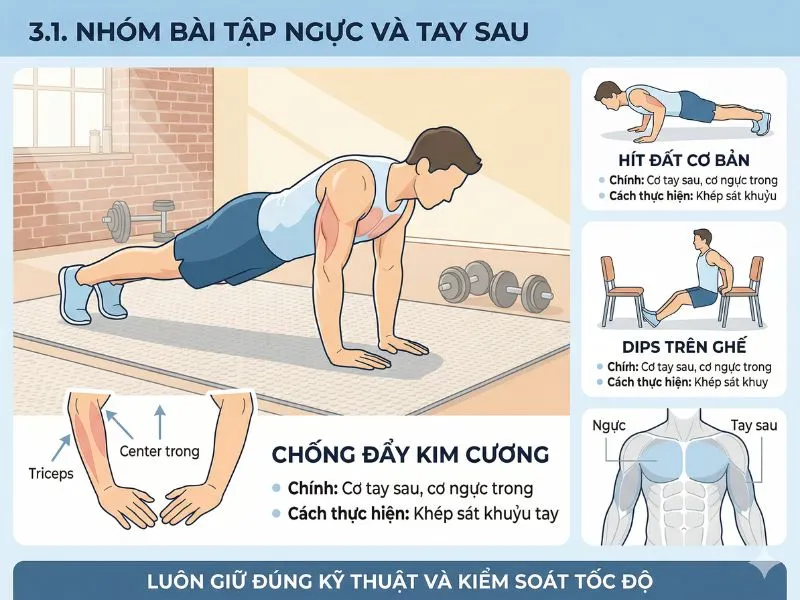 Nhóm bài tập ngực và tay sau 
