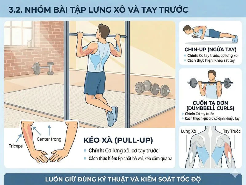 Nhóm bài tập lưng xô và tay trước