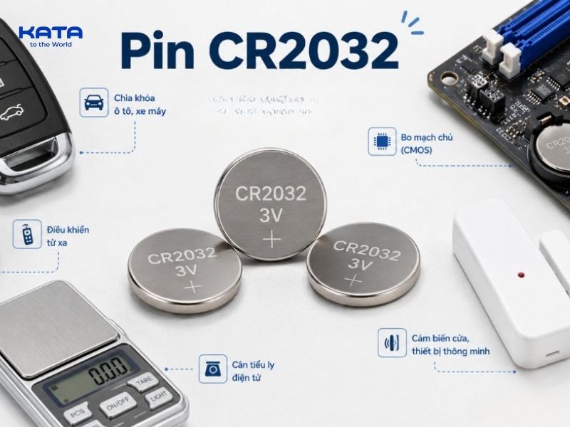 Pin CR2032 là loại pin cúc áo lithium dạng đồng xu có điện áp 3V