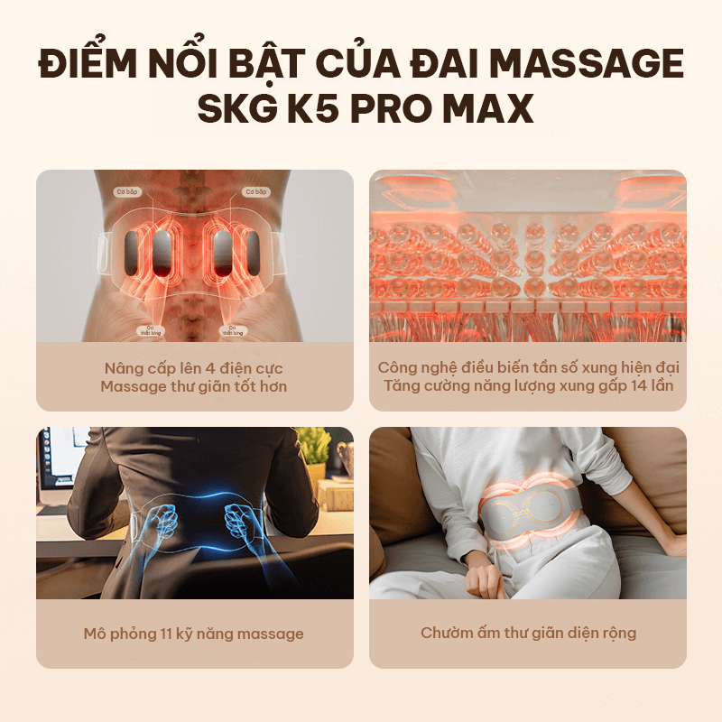 đặc điểm nổi bật đai massage lưng skg k5 pro max
