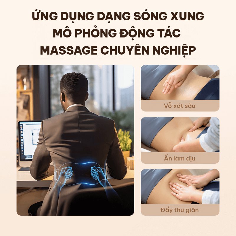 3 chế độ massage mô phỏng động tác chuyên nghiệp với 9 mức cường độ