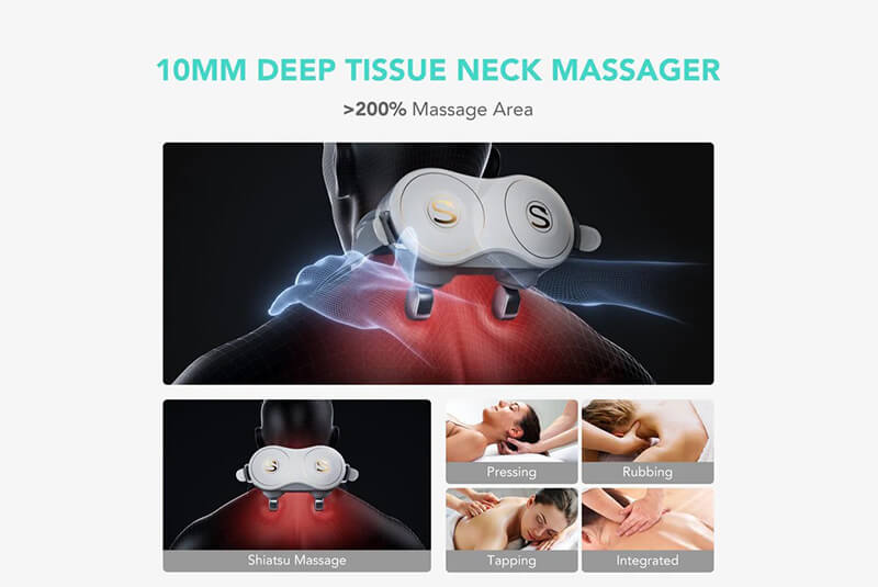 04 đầu massage của máy massage cổ SKG H7 giúp tăng diện tích massage lên tới 200% 