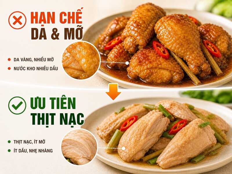 Ưu tiên phần thịt nạc, hạn chế da và mỡ