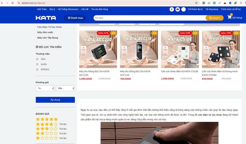 Website chuyên về thiết bị chăm sóc sức khỏe như KATA TECH
