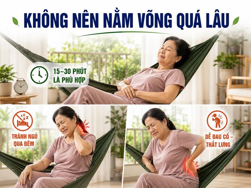 Không nằm võng quá lâu hoặc ngủ qua đêm