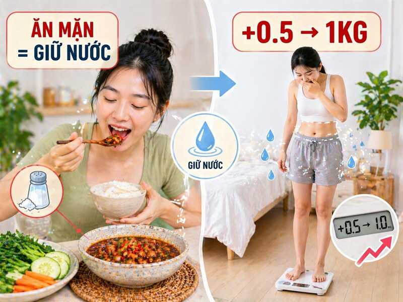 Ăn đồ mặn dễ gây tích nước và tăng cân ảo