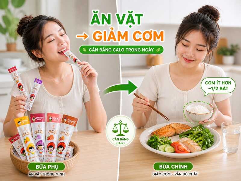 Nếu đã lỡ ăn thạch vào bữa phụ, hãy chủ động giảm bớt một phần tinh bột