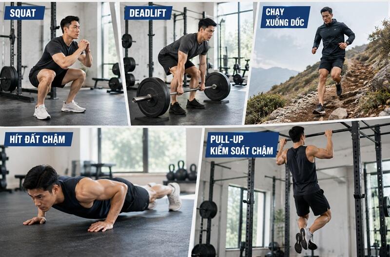 Bài tập eccentric thường gây DOMS rõ hơn cardio nhẹ.