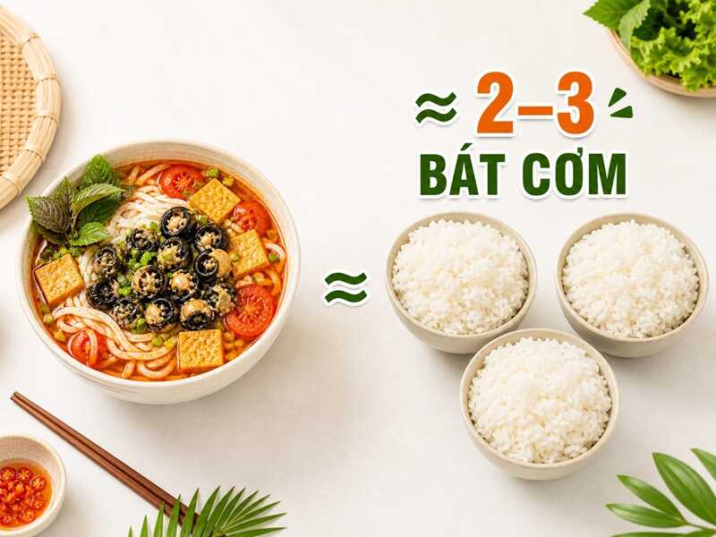 một gói bún ốc lý tử thất sẽ tương đương khoảng 2 – 3 chén cơm nhỏ