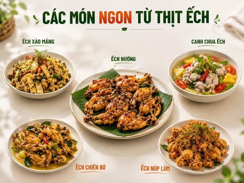 Các món ăn ngon được chế biến từ thịt ếch