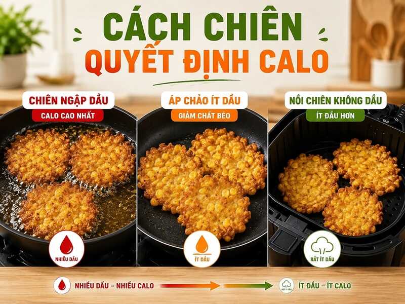 Cùng một chiếc bánh nhưng cách chiên có thể làm calo chênh lệch lớn