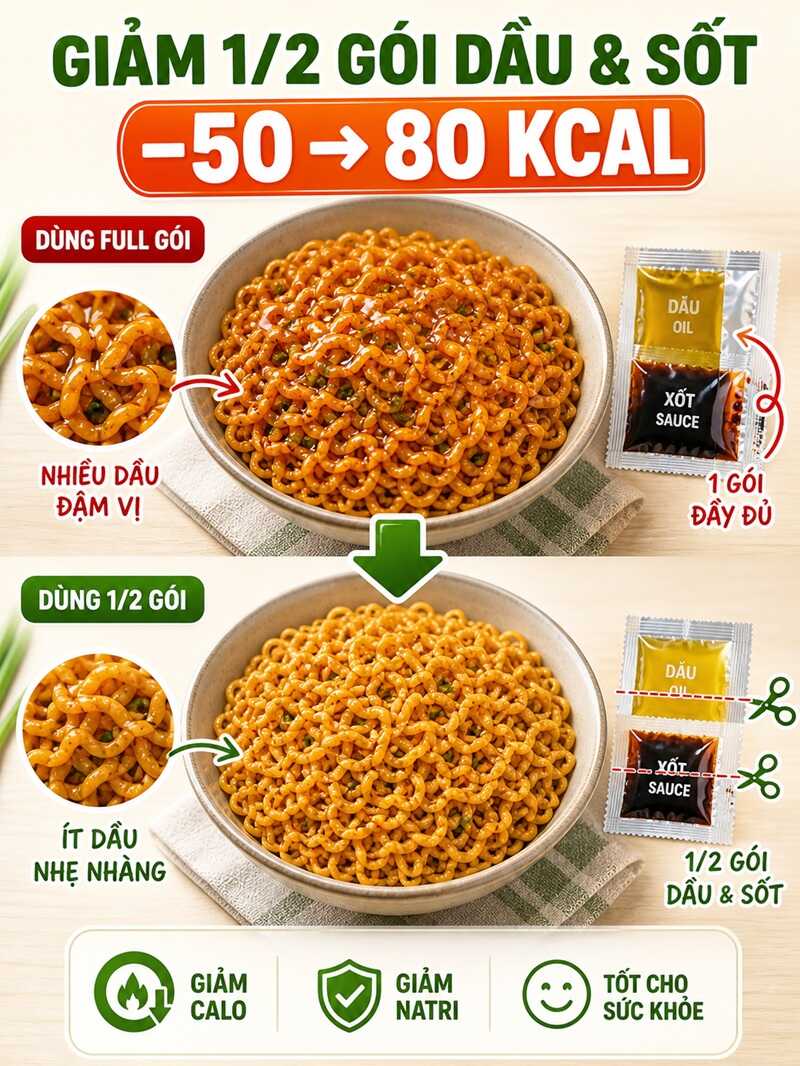 Giảm lượng gói dầu và gia vị khi chế biến