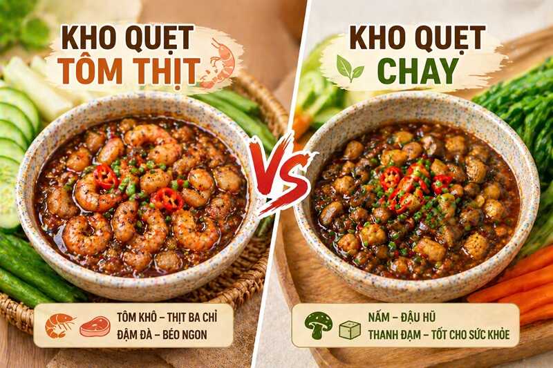 So sánh calo giữa kho quẹt tôm thịt và kho quẹt chay