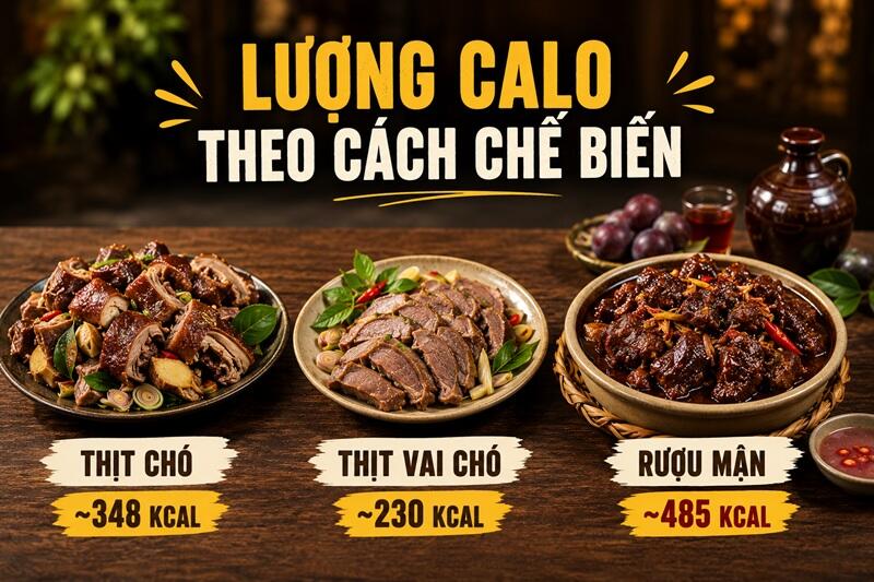 Lượng calo trong 100g thịt chó theo từng cách chế biến