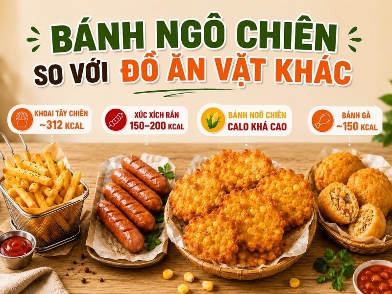Bánh ngô chiên thuộc nhóm đồ ăn vặt khá nhiều năng lượng