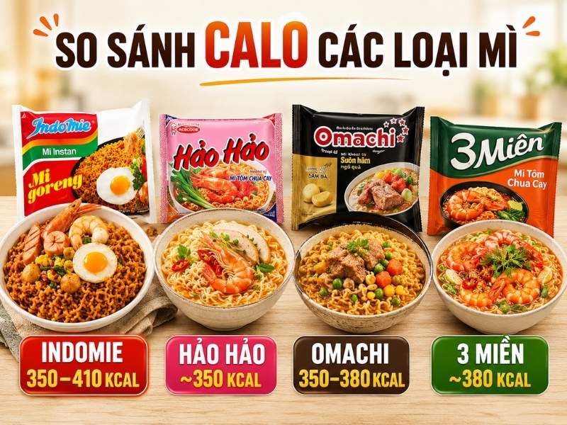  So sánh hàm lượng calo của mì Indomie với các loại mì ăn liền phổ biến