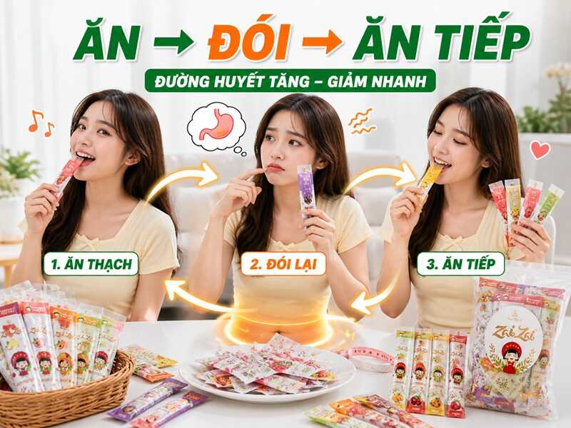 Đường trong thạch Zai Zai khiến chỉ số đường huyết tăng nhanh rồi giảm đột ngột
