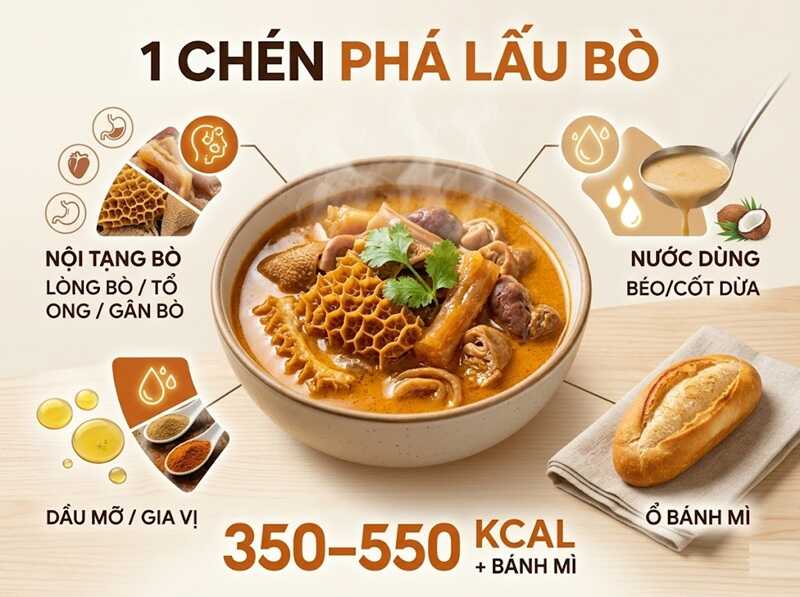 Một chén phá lấu bò bao nhiêu calo theo khẩu phần phổ biến