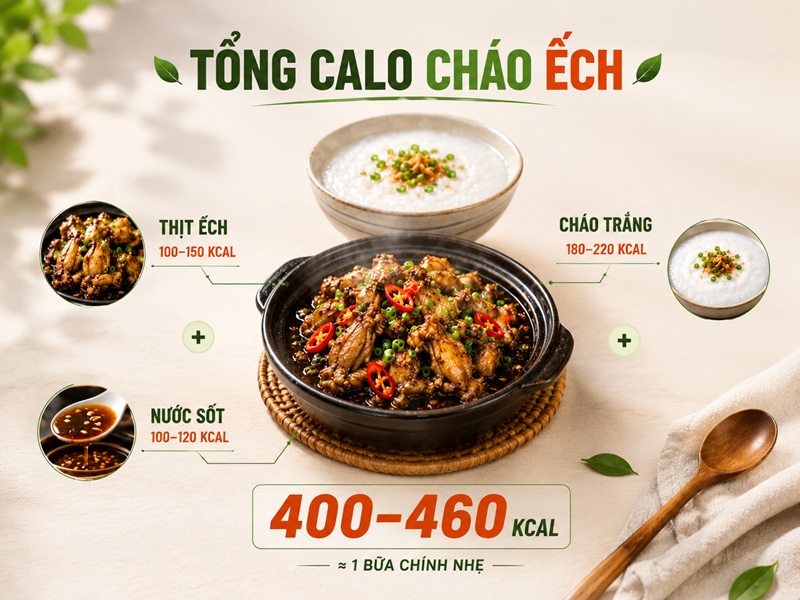 Khi kết hợp với cháo trắng và nước sốt, tổng calo thay đổi đáng kể