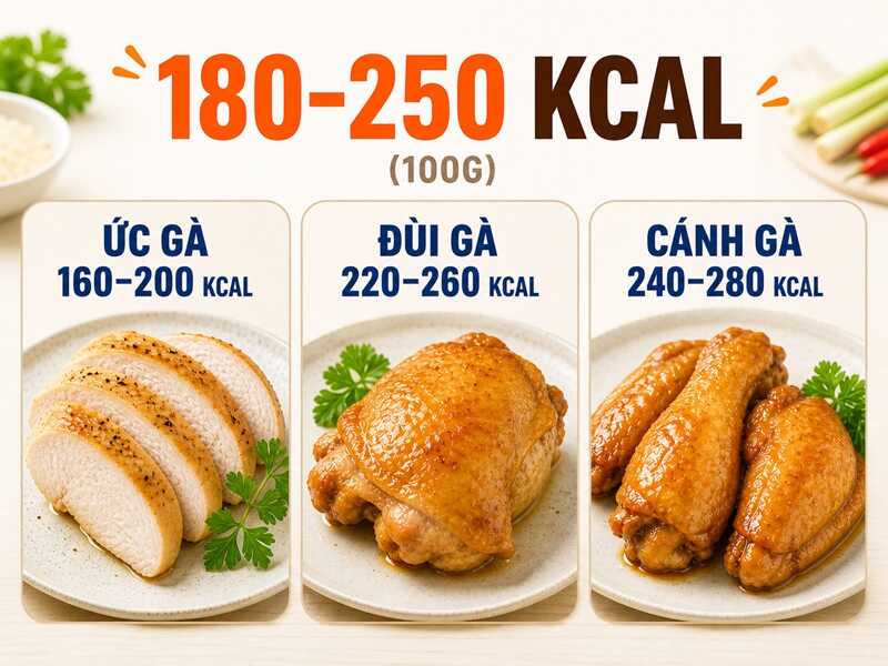 Gà kho sả ớt bao nhiêu calo theo từng bộ phận?