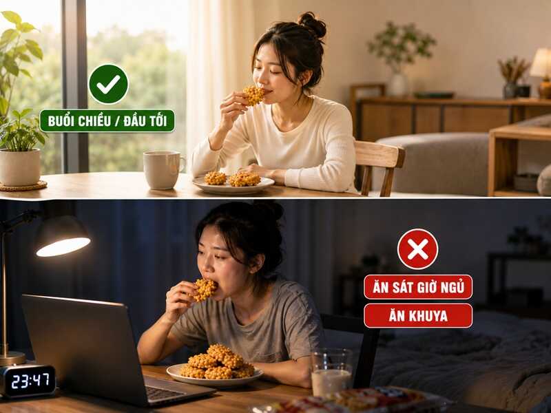 Ăn khuya là yếu tố dễ khiến đồ chiên gây tăng cân hơn