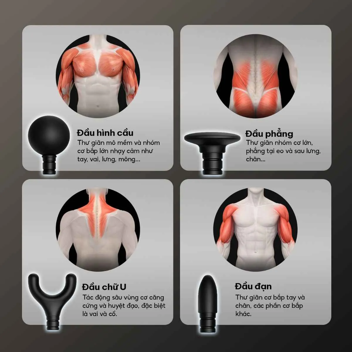 4 đầu massage tùy chỉnh