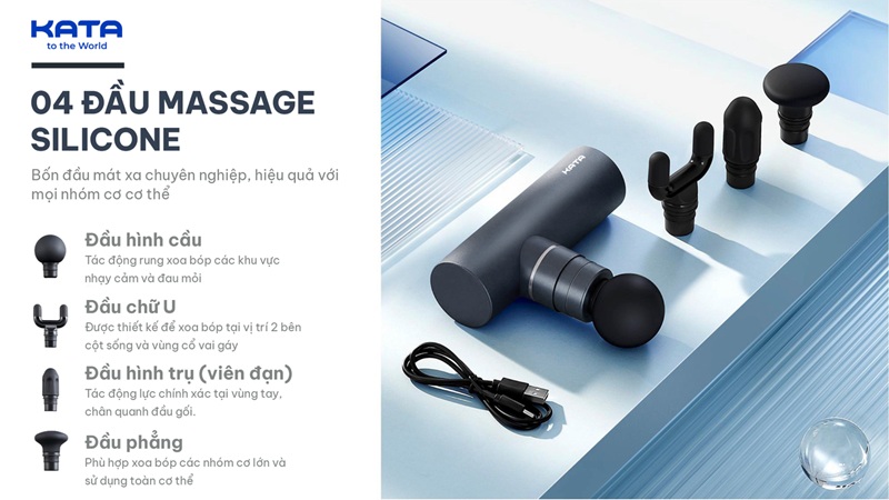 4 đầu massage của súng massage KATA MG30
