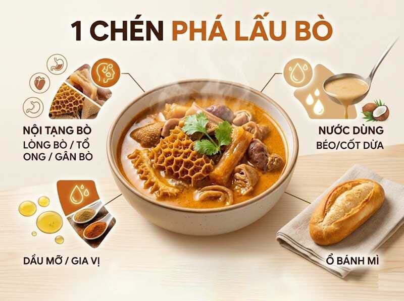 Một chén phá lấu bò bao nhiêu calo theo khẩu phần phổ biến
