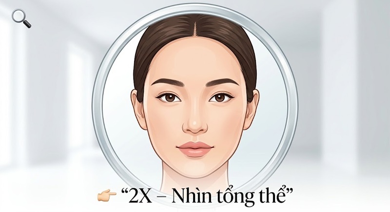 Độ phóng đại 2x: Quan sát tổng thể khuôn mặt