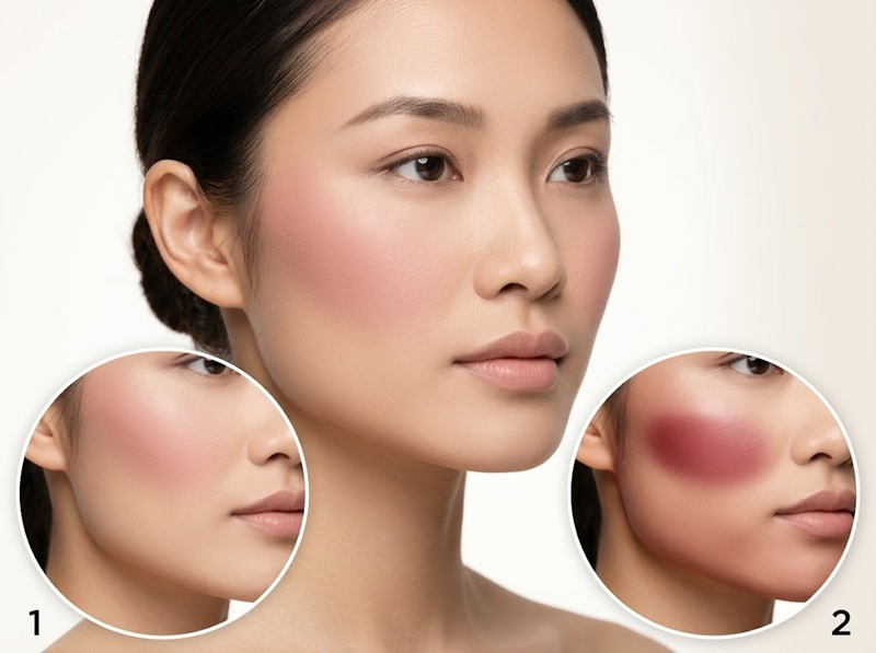 Cách đánh má hồng cho mặt vuông giúp mềm đường nét