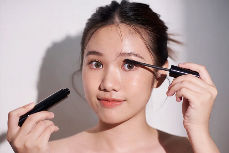 chọn loại mascara có đầu cọ mảnh, chỉ chuốt một lớp mỏng để làm rõ các sợi mi mà không gây vón cục