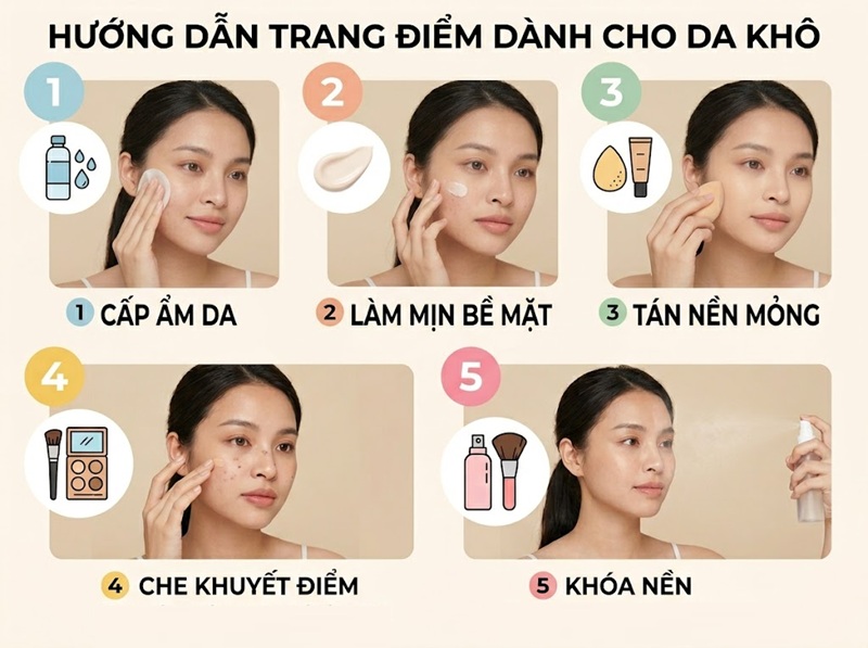Các bước makeup nền chuẩn cho da khô