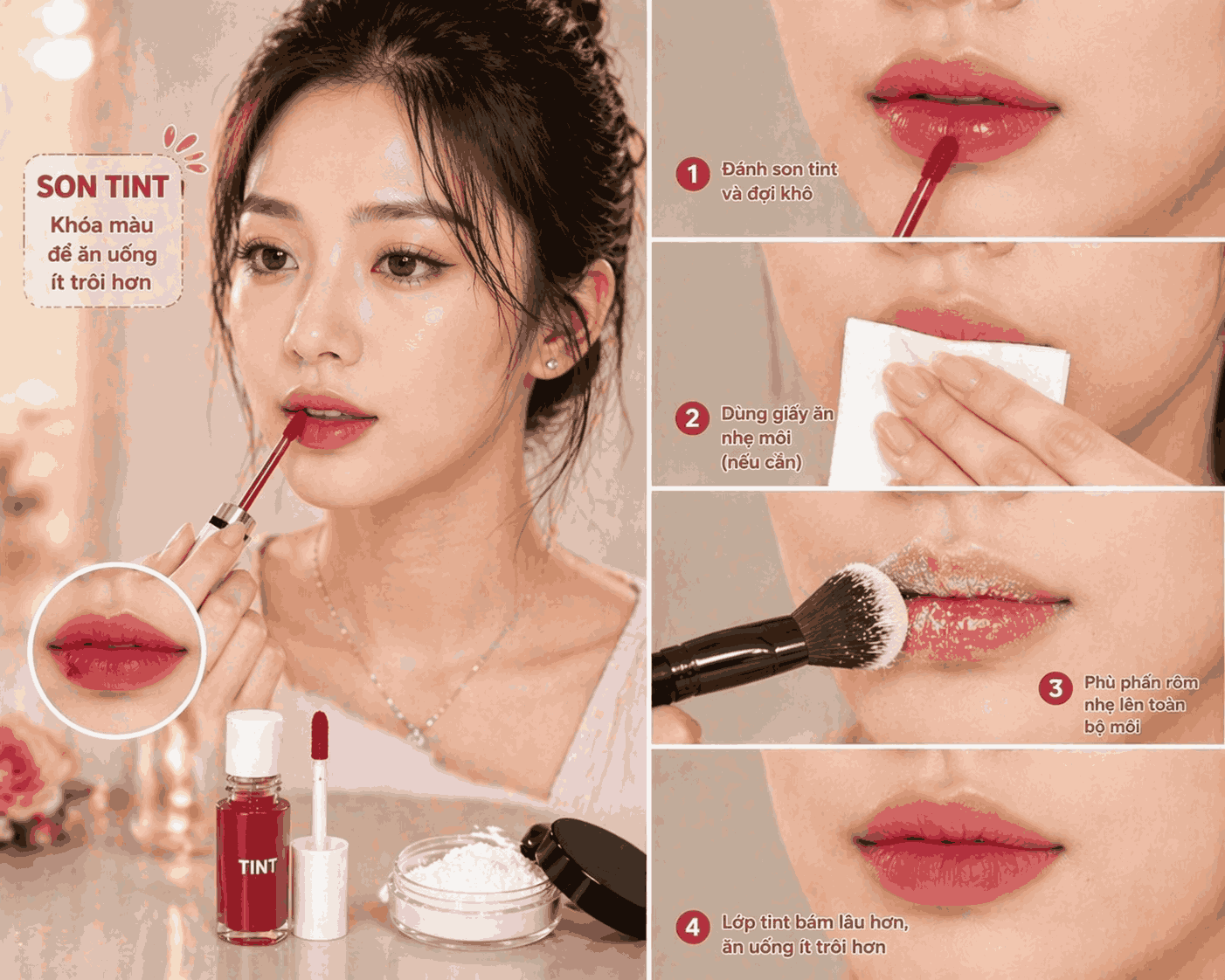 Son tint: Cách khóa màu để ăn uống ít trôi hơn