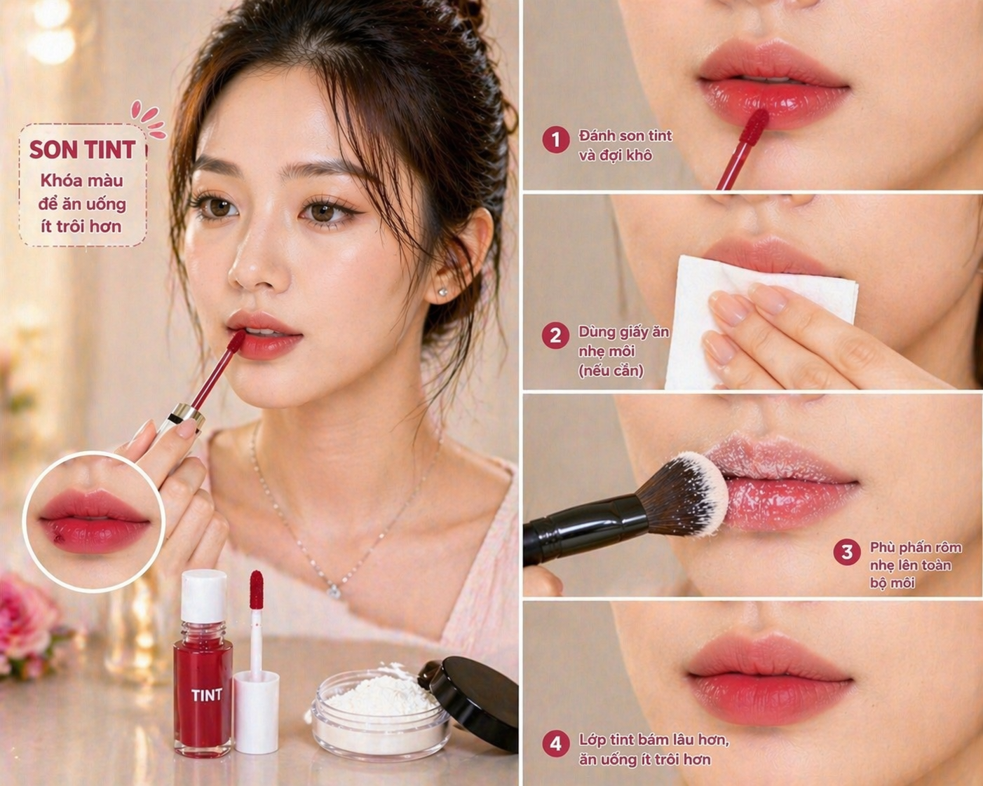 Son tint: Cách khóa màu để ăn uống ít trôi hơn