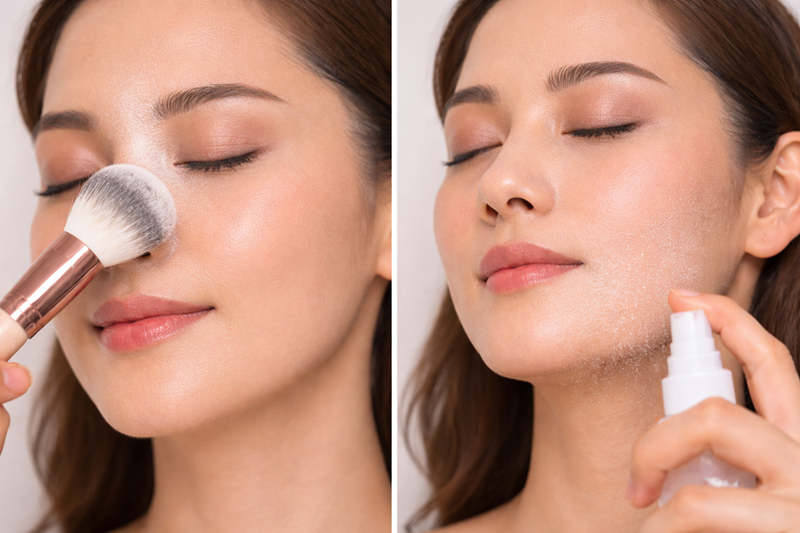 Phủ một lớp phấn bột mỏng ở vùng chữ T hoặc xịt khoá nền