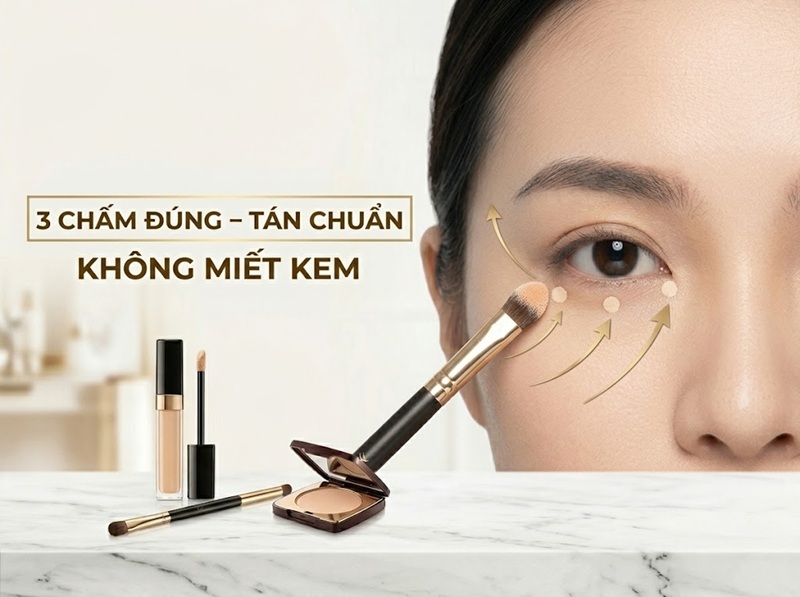 Chấm 3 điểm nhỏ: đầu mắt, giữa bọng mắt và đuôi mắt