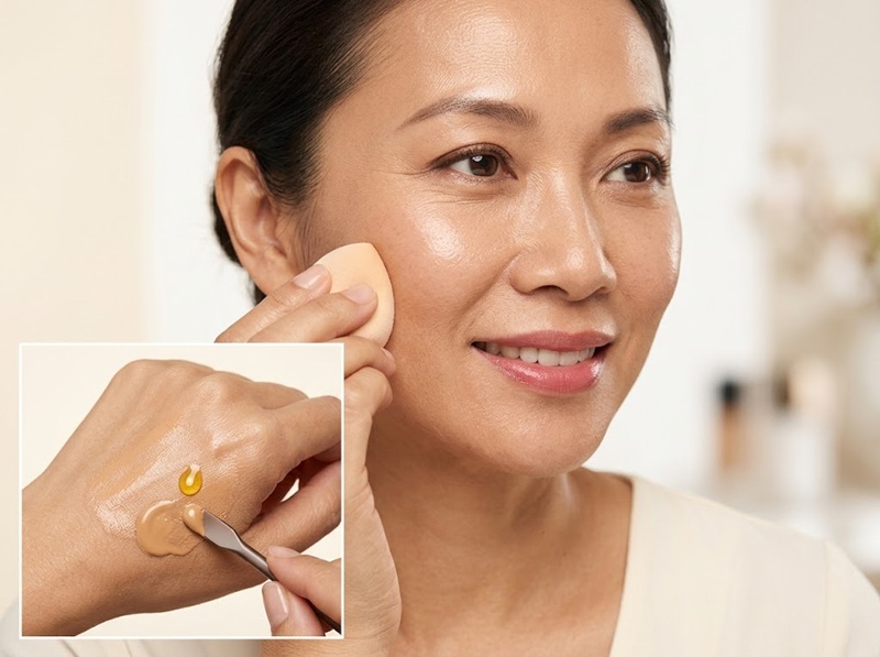 bổ sung thêm một giọt dầu dưỡng vào kem nền. Điều này giúp lớp nền mềm mại suốt cả ngày