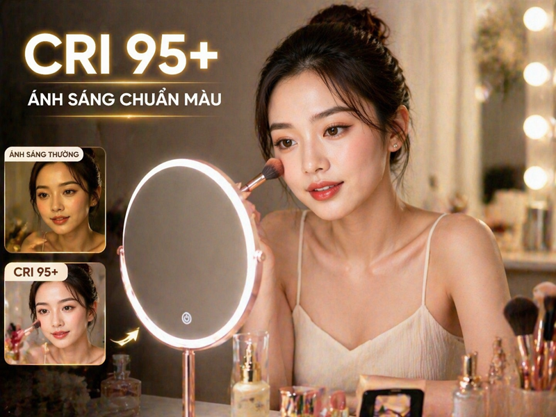 CRI 95+ giúp makeup chuẩn màu như ánh sáng tự nhiên.
